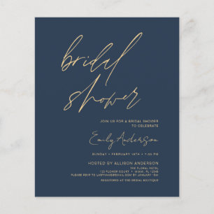 Budget Brautparty Navy Blue Script Minimalistisch Flyer