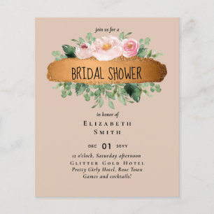 Budget Brautparty Peach Floral Gold Modern Flyer