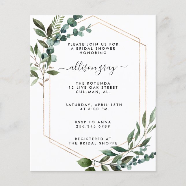 Budget Bridal Dusche Einladung Flyer (Vorne)