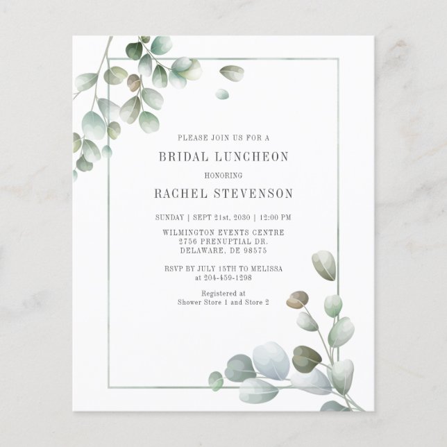 Budget Bridal Luncheon Watercolor Eukalyptus (Vorderseite)
