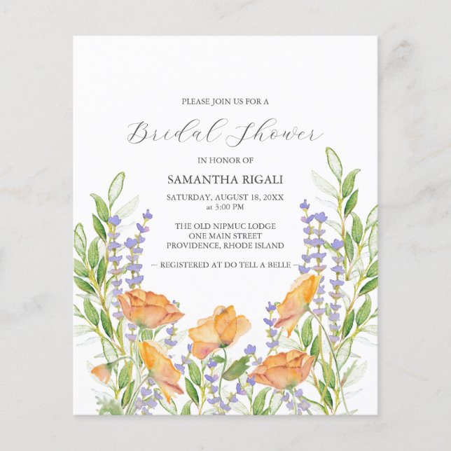 Budget Bridal Shower Invitation Floral Flyer (Vorne)