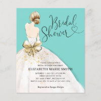 Budget Bride Gown Aquamarin Bridal Dusche Einladun