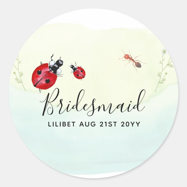 BUDGET Bridesmaid Brautparty Gift LADYBUGS Runder Aufkleber (Vorderseite)