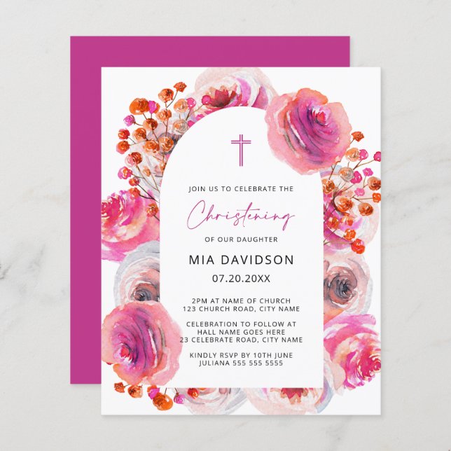 Budget Bright Watercolor Floral Arch Christening (Vorne/Hinten)