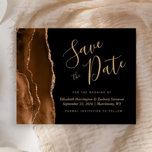 Budget Brown Agate Black Wedding Save the Date (Von Creator hochgeladen)