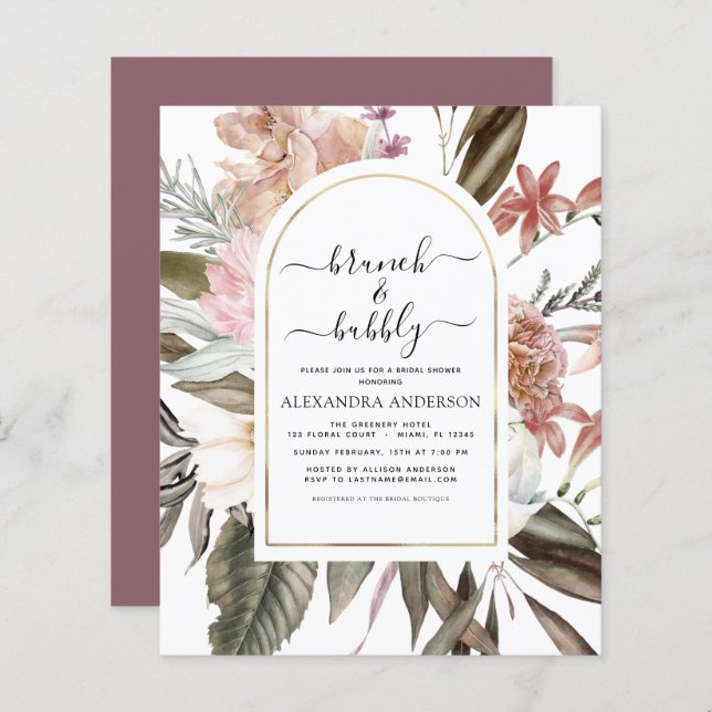 Budget Brunch & Bubbly Boho Burgundy Brautparty (Vorne/Hinten)
