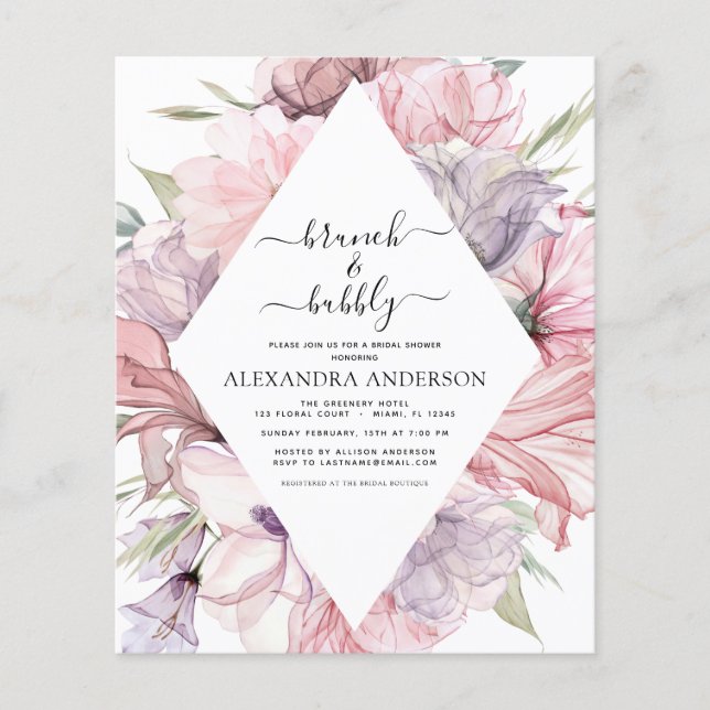 Budget Brunch & Bubbly Boho Lila Brautparty Flyer (Vorne)
