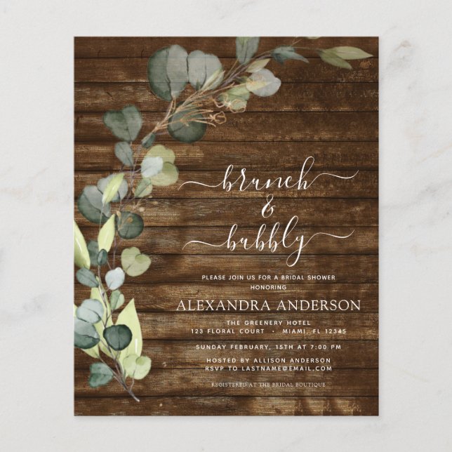 Budget Brunch & Bubbly Brautparty Eukalyptus Flyer (Vorne)