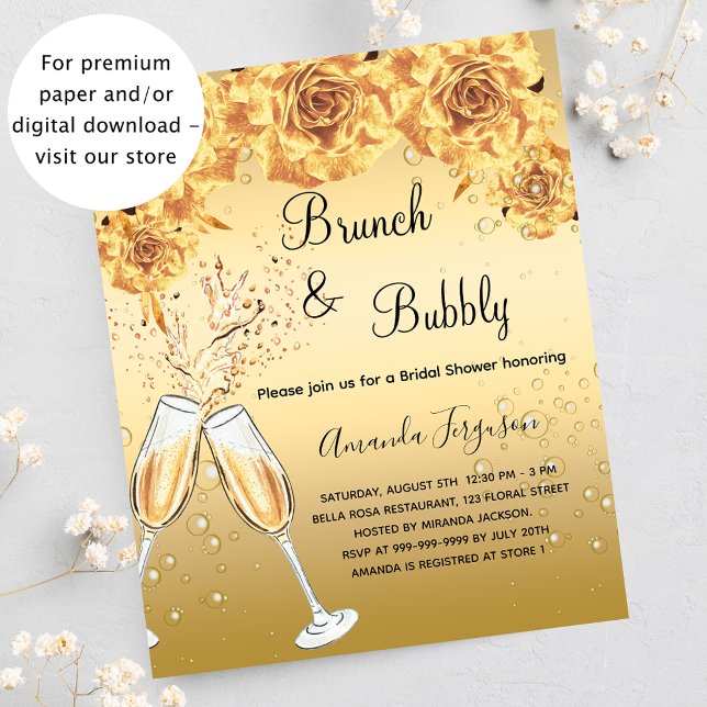 Budget Brunch Bubbly Brautparty Gold Einladung (Von Creator hochgeladen)