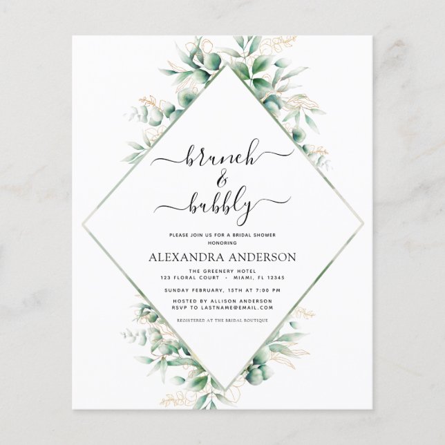 Budget Brunch & Bubbly Brautparty Greenery (Vorderseite)