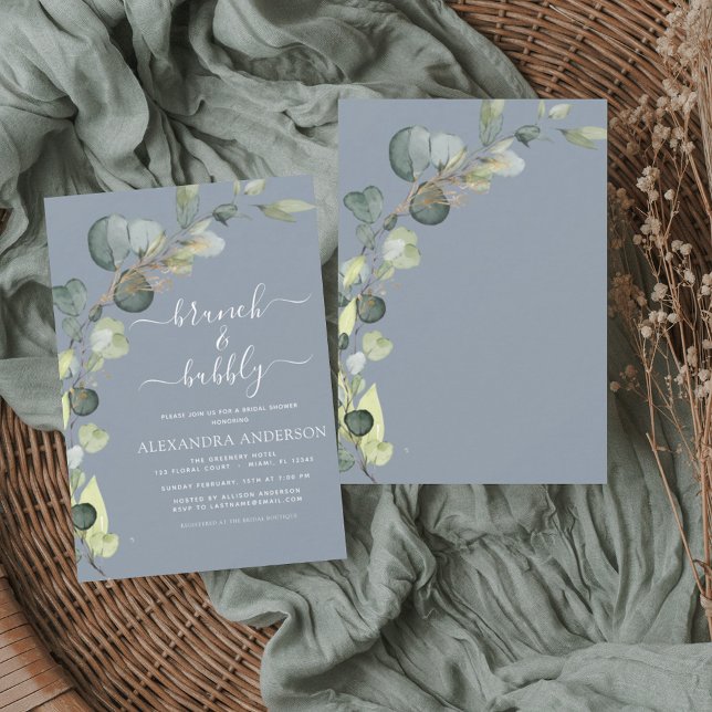 Budget Brunch & Bubbly Dusty Blue Einladung (Von Creator hochgeladen)