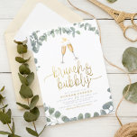 Budget Brunch & Bubbly Eukalyptus Brautparty<br><div class="desc">Das moderne Design besticht durch einen Kranz handgemalter Eukalyptus-Blätter in Aquarellen, eine Illustration zweier Champagnergläser, "Brunch & Bubbly" in Imitaten, goldenen Schriftzeichen und Ihre Party-Details in moderner Typografie. Klicken Sie auf "Personalisieren", um die Formulierung zu ändern. Ein vielseitiges Design, ideal für Frühlings-, Sommer-, Herbst- oder Winterveranstaltungen. Für weiterführende Bearbeitungen verwenden...</div>