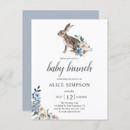 Budget Bunny Boho Dusty Blue Blume Babydusche in Einladungspostkarte