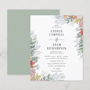 Budget bunte Blumen-Hochzeitseinladung mit Laubwer