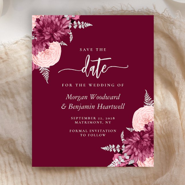 Budget Burgund Blush Florale Hochzeit Save the Dat (Von Creator hochgeladen)