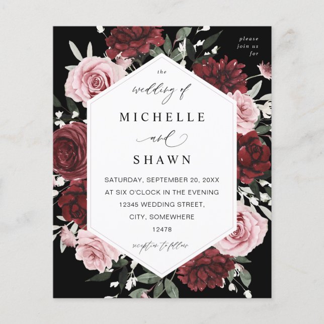 Budget Burgund & Blush Pink 6 Blütenrot - Schwarz Flyer (Vorne)