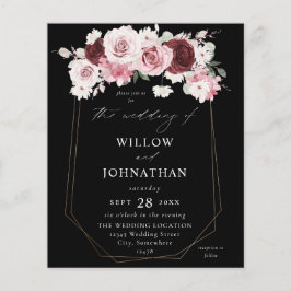 Budget Burgund & Blush Pink 6Ele Floral Wedding B Flyer