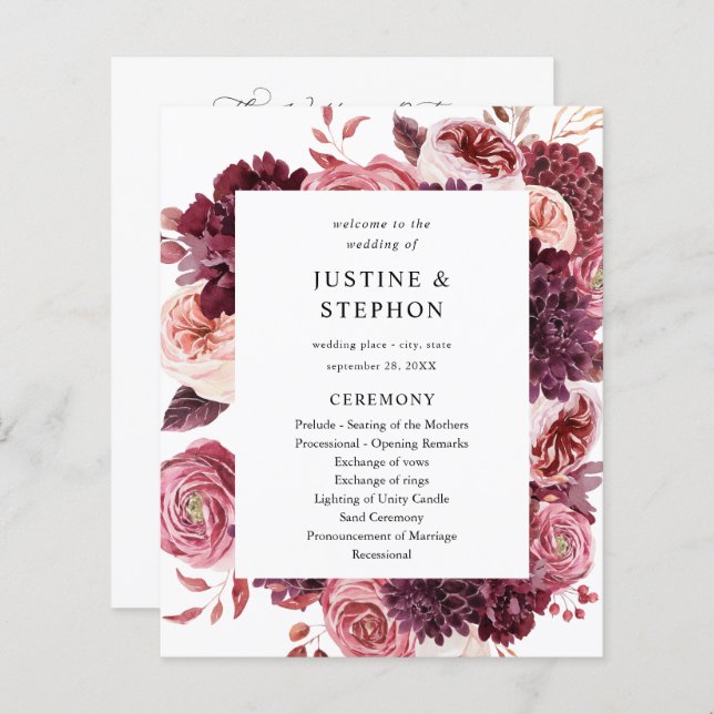 Budget Burgund & Blush Pink 8B Hochzeitsfeier (Vorne/Hinten)