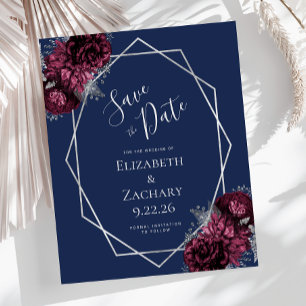 Budget Burgund Floral Navy Silber Save the Date