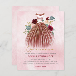 Budget Burgund Gold Glitzer Kleid Quinceañera