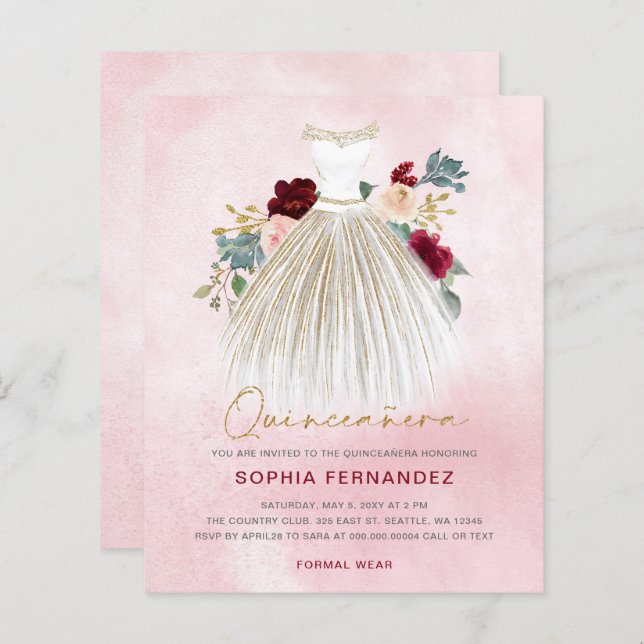 Budget Burgund Gold Glitzer Kleid Quinceañera (Vorne/Hinten)