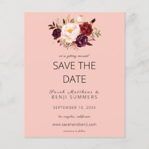 Budget Burgund Marsa Floral Save the Date-Rosa 2 Flyer