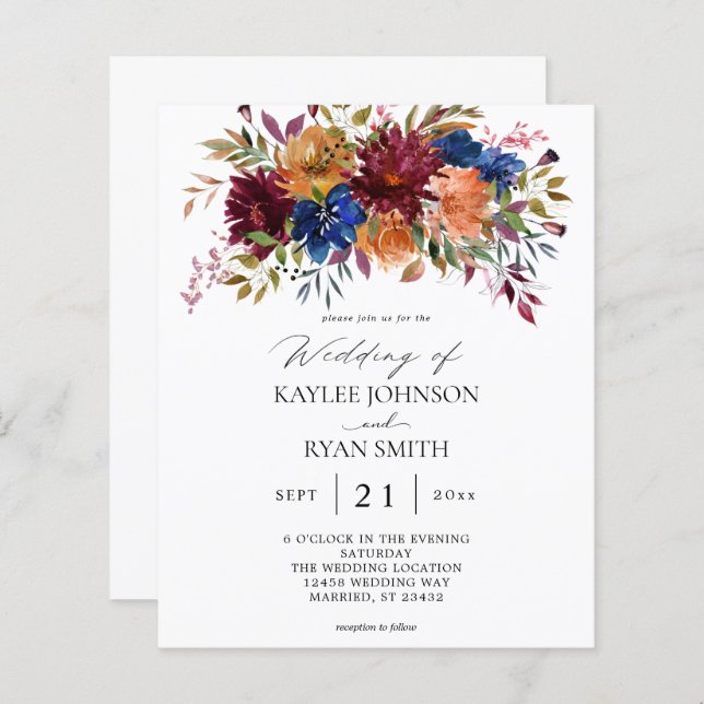 Budget Burgund, Navy, Orange Fall Floral Wedding (Vorne/Hinten)