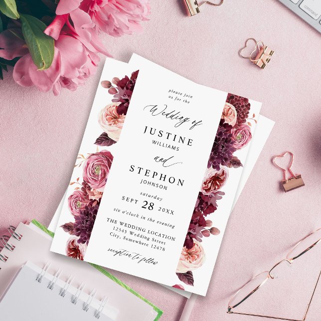 Budget Burgund & Pink Floral 8B Hochzeit (Von Creator hochgeladen)