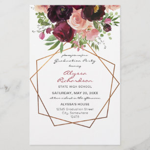Budget Burgund & Pink Floral für Grad Party MEDIUM Flyer