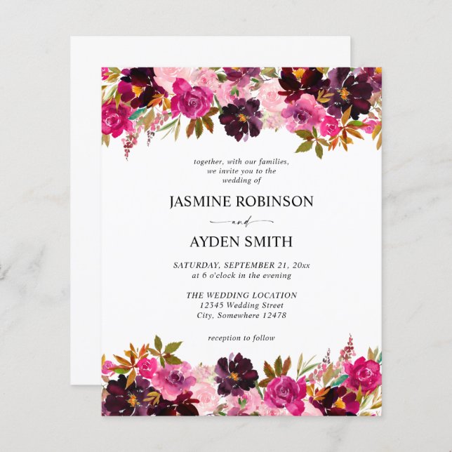 Budget Burgund, Rosa und Lila Blumenhochzeit (Vorne/Hinten)