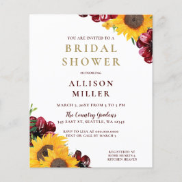 Budget Burgund Rustic Bridal Dusche Einladung