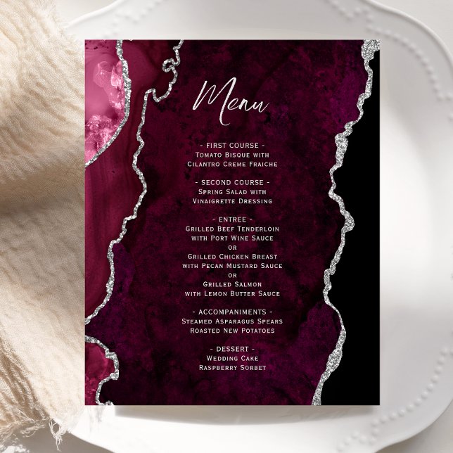 Budget-Burgund-Silber-Achat-Hochzeitsmenü (Von Creator hochgeladen)