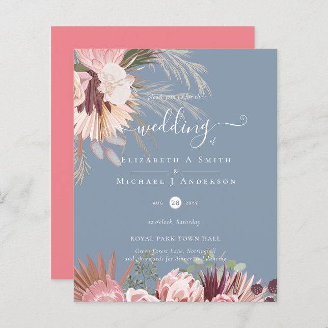 BUDGET Burgund Wein Pampas Grass Tropische Hochzei (Vorne/Hinten)