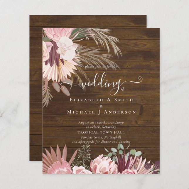 BUDGET Burgund Wein Pampas Grass Tropische Hochzei (Vorne/Hinten)