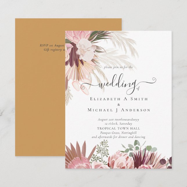 BUDGET Burgund Wein Pampas Grass Tropische Hochzei (Vorne/Hinten)