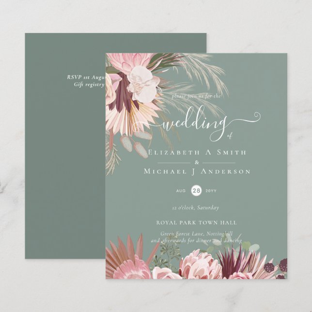 BUDGET Burgund Wein Pampas Grass Tropische Hochzei (Vorne/Hinten)