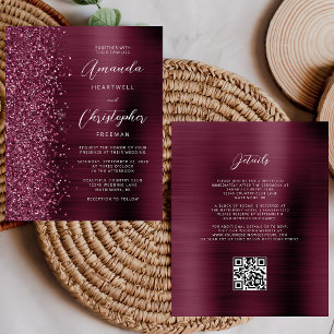 Budget Burgunder Glam QR Code Hochzeits-Einladung