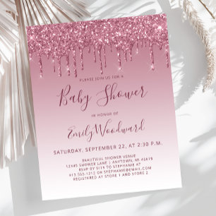 Budget Burgunder Glitter Baby Shower Einladung