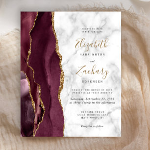 Budget Burgunder Gold Achat Marmor Hochzeitseinlad