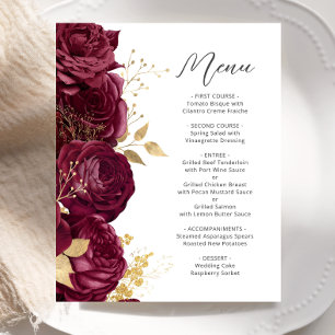 Budget Burgunder Gold Blumen Schrift Hochzeitsmenü