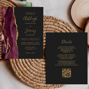 Budget Burgunder Gold Dunkle QR-Code-Hochzeitseinl