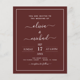 Budget Burgunder Hochzeit moderne Typografie Flyer