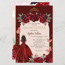 Budget Burgundi Gold Floral Prinzessin Quinceañera