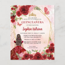 Budget Burgundi Gold Floral Prinzessin Quinceañera