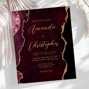 Budget Burgundy Agate Chic Script Wedding Invite