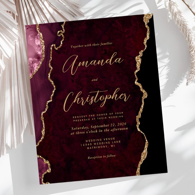 Budget Burgundy Agate Chic Script Wedding Invite (Von Creator hochgeladen)