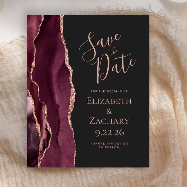 Budget Burgundy Agate Rose Gold Save the Date (Von Creator hochgeladen)