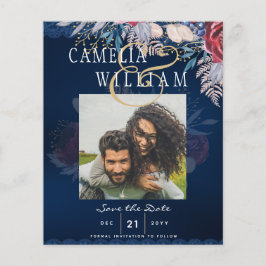 Budget Burgundy Blue Floral Lace Wedding RETT DATE Flyer