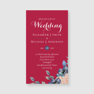Budget Burgundy Blue Peach Floral Wedding Magnetkarte