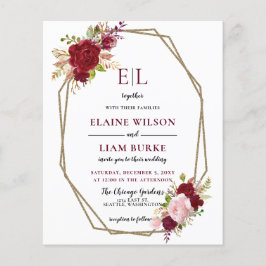 Budget Burgundy Blush Monogram Wedding Einladung